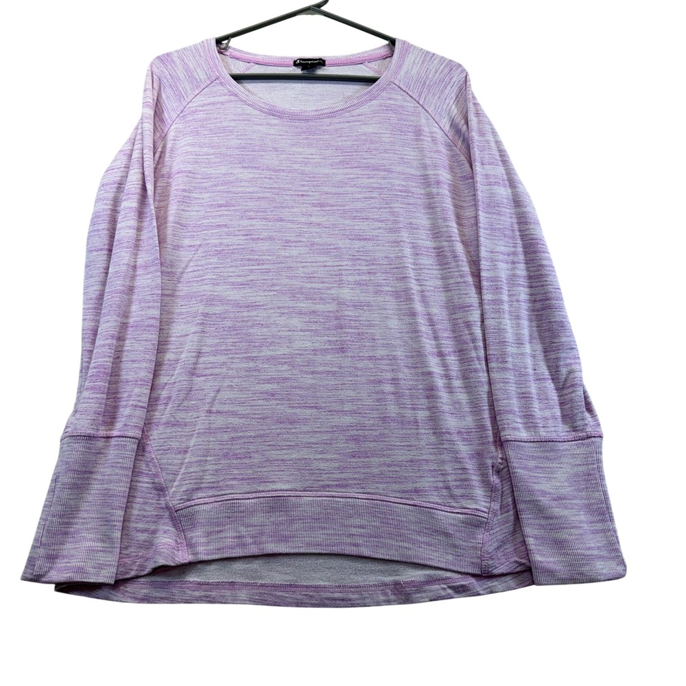 Champion Sweatshirt Womens M Purple Elite Space Dye Raglan Long Sleeve Pullover